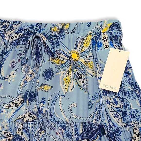 NWT KAREN KANE Boho Floral Paisley Print Side Pockets Tiered Midi Skirt - Picture 6 of 8